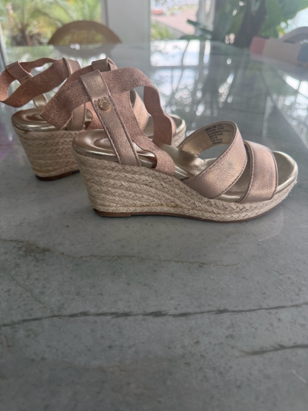 Girls Metallic Rose Gold Espadrille Wedge Sandals